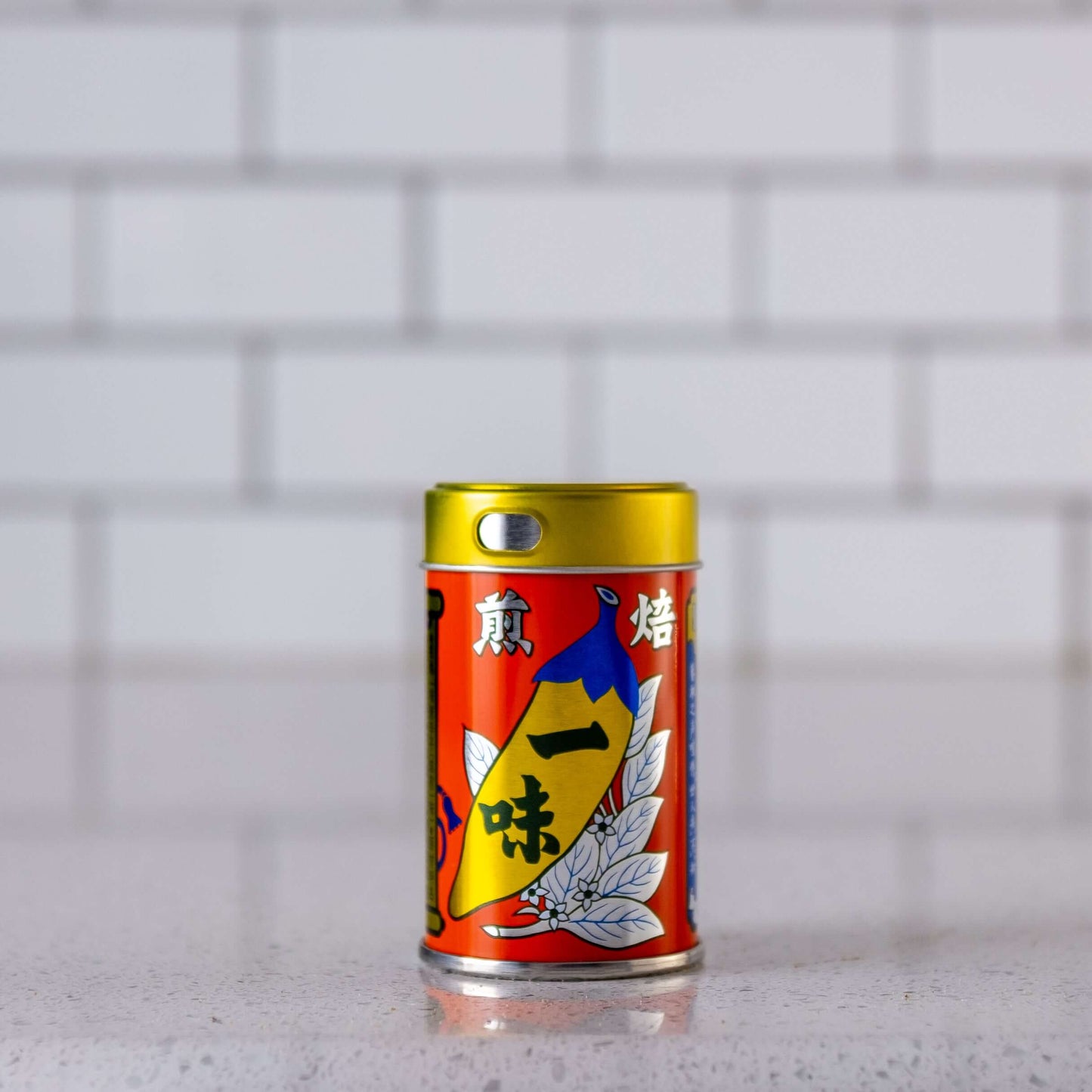 Togarashi (red pepper) canister on counter