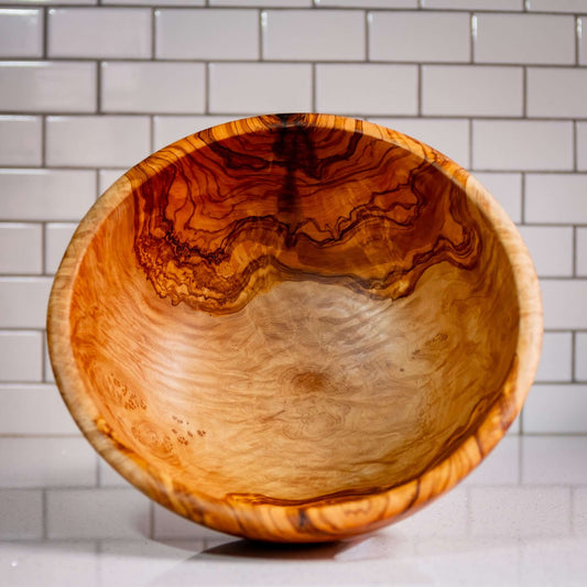 Beautiful hand crafted olivewood serving bowl, inside